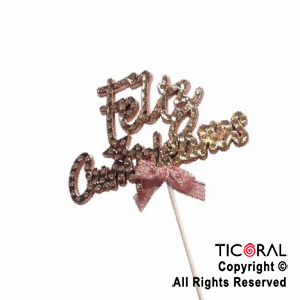 CAKE TOPPER FELIZ CUMPLEAOS CON STRASS ROSA GOLD X 1